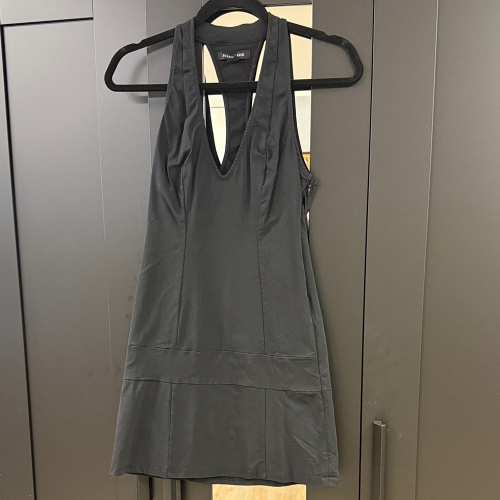 Silence + Noise Sleek Black V-Neck Mini Dress